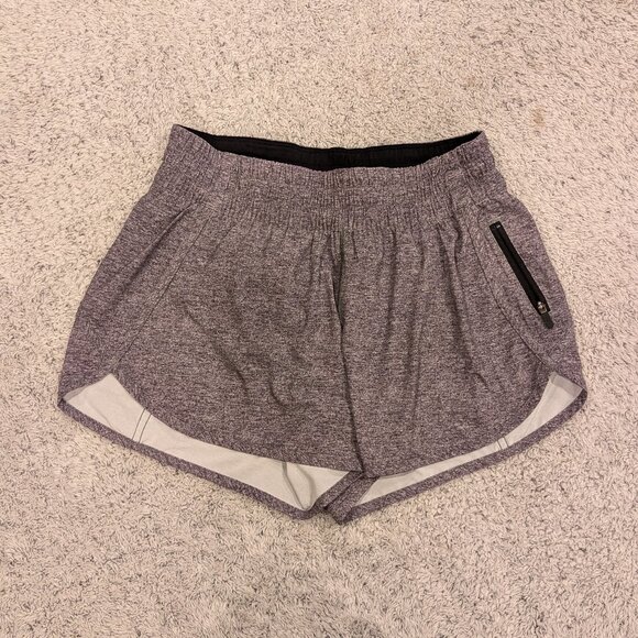 Lululemon Tracker Shorts V Women's Size 8 Black Heather Zip Pocket Running Gym - Picture 1 of 10